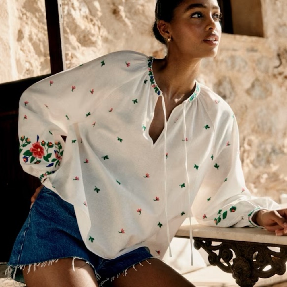 Sezane White Floral Blouse